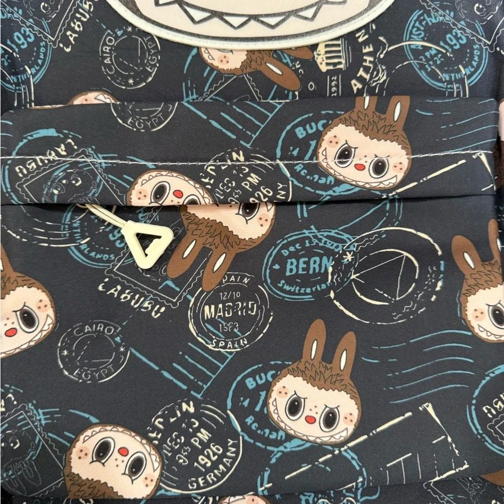 Labubu Black Backpack with adorable travel stamp design, Brand New With Tags - Picture 3 of 11